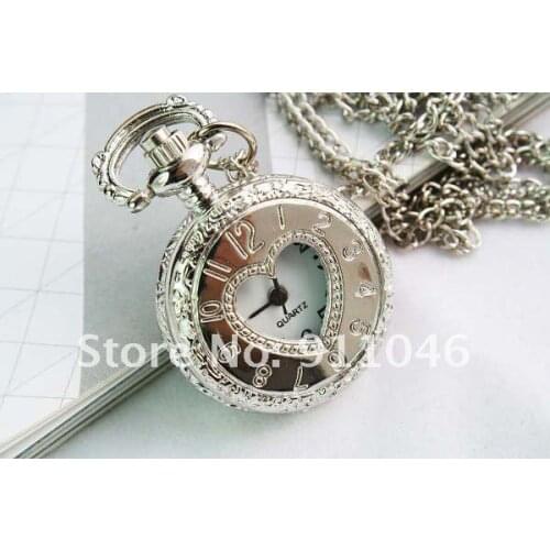 Free shipping retro necklace, round heart pocket watch necklace, watch necklace, Gift Watch 0pcs/lot Hot Sale