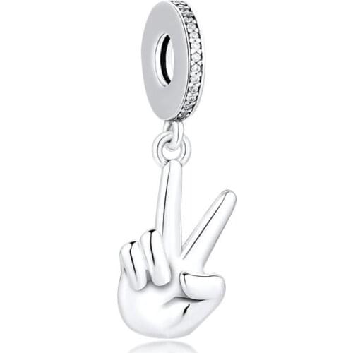 CKK 925 Sterling Silver Win Yeah Happy Gesture Charms Beads for Jewelry Making Fit Pandora Bracelets DIY Accessories kralen