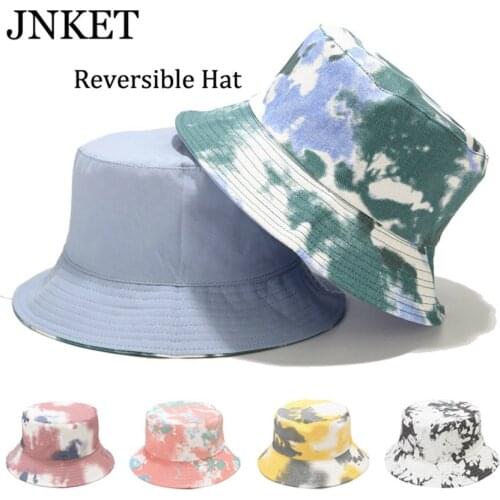 JNKET New Fashion Women Tie-Dye Bucket Hat Double Sided Fisherman Cap Sunbonnet Outdoor Travel Hat Summer Sun Cap