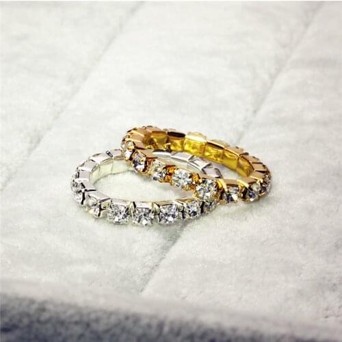 Korean Bright Silver Plated Elastic AAA Crystal Silver Gold Rings Shining Full Crystal Rhinestone finger Rings for women jewelry