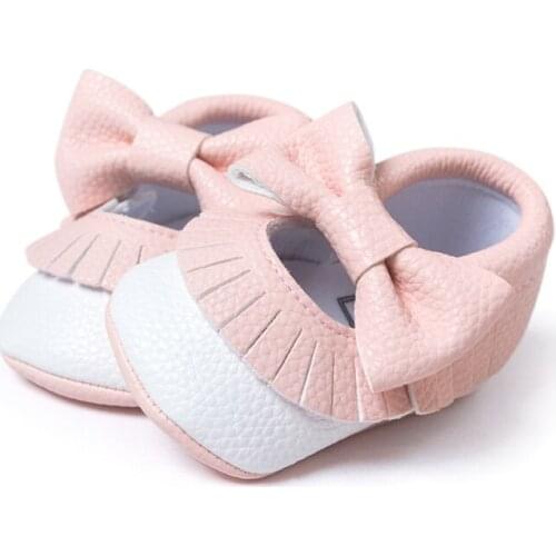 0-6 Months Newborn Toddler Baby Girls Soft Crib Shoes Non-slip Tassel Bow Sneakers Baby Walking Shoes Comfortable Shoes For Kids