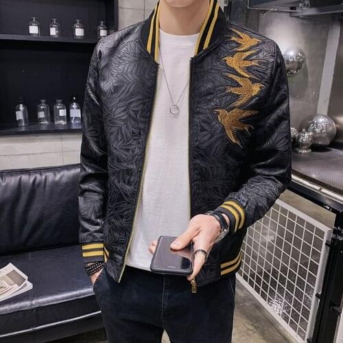 New men jacket jacquard embroidery baseball collar outerwear spring stylish stand collar fashion all-match Casual Streetwear