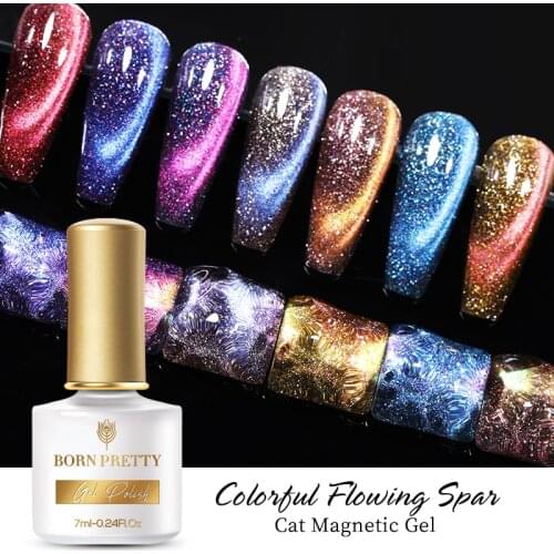BORN PRETTY 7ml Flowing Spar Cat Magnetic Gel Nail Polish Colorful 9D Black Holographics Effect Semi-Permanent Nail Art Gel