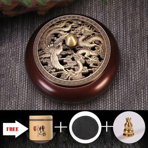 Copper Incense Burner With 4 Hours Coil Incense Dragon Phoenix Incense Burner Copper Sandalwood Burner Aromatherapy Ornaments