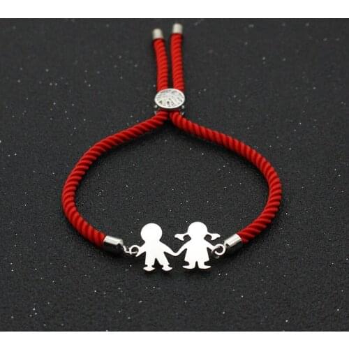 Cute Bear Stainless Steel Boys Girls Charm Bracelet Lucky Red Thread Rope Strings Simple Adjustable Couples Bracelets For Women