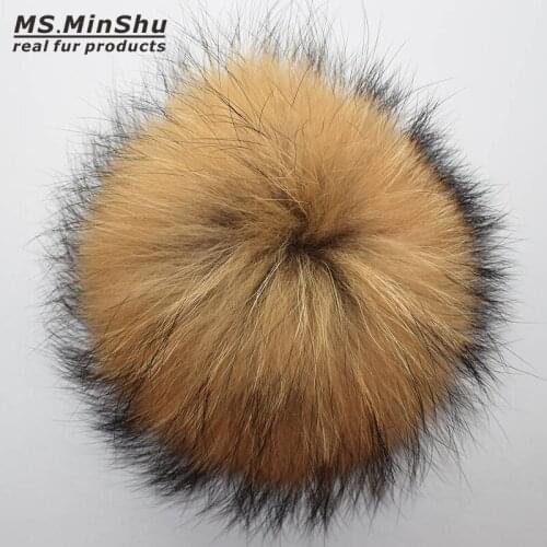 Ms.MinShu Genuine Raccoon Fur Pompom Big Fox Fur Ball for Beanies Natural Raccoon Fur Charm Keychain