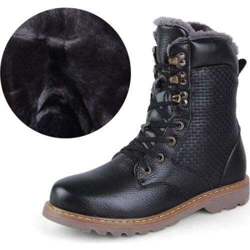 2020Motorcycle boots Natural Wool Winter Shoes Men Warmest Genuine Leather Handmade Snow Winter Men Boots Punk Boots Plus velvet