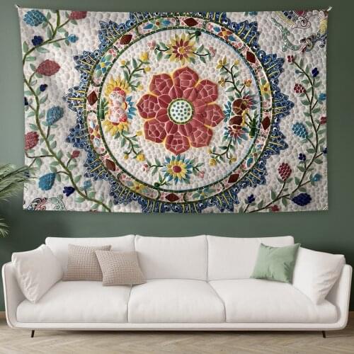 Mandala Tapestry Floral Medallion Tapestry Sketched Flower Plant Tapestry Bohemian Hippie Tapestry for BedRoom Dorm Home Decor