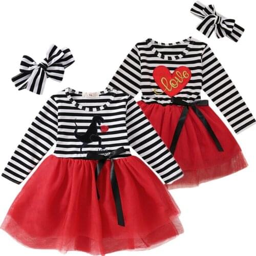 NEW 2020 Cute Kid Girl Black&White Striped Long Sleeve Top Mesh Skirt Outfits Clothes New