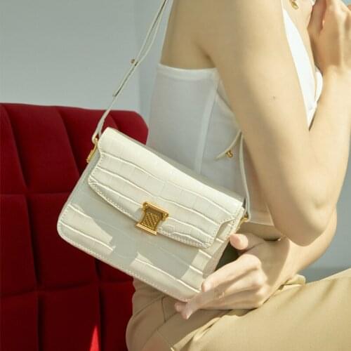 Bag 2021 New Leather Handbag Fashion Simple Underarm Bag Shoulder Slung Small Square Bag Crocodile Pattern Tofu Bag