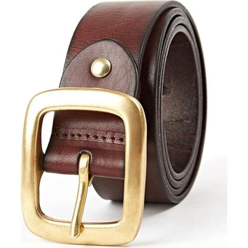 Design Original cowhide Copper Buckle Belt High Quality Brand Male Belts Cowhide All-match Business Casual Vintage Cowhide belt
