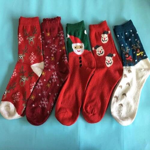 Autumn And Winter Christmas Socks Old Man Elk Snowflake Red Ladies Socks Wholesale Christmas Gifts 5pair/lot