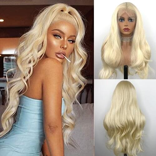 Beautiful Diary Long Body Wavy Wigs For Black Women Futura Hair Blonde Lace Front Wigs T Part Synthetic Lace Front Wig