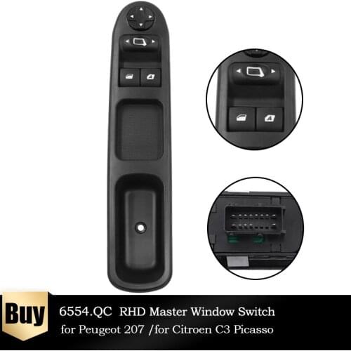 Front Right Driver Side Electric Master Power Window Switch 6554.QC For Peugeot 207 Citroen C3 Picasso 2007-2014 6554QC 6554 QC
