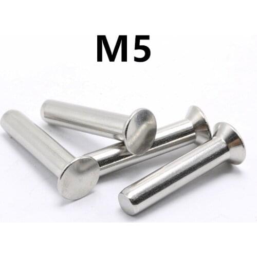 50PCS M5x6/8/10/12/14/16/18/20/25/30/35/40mm 304 Stainless Steel Flat Countersunk Head Solid Rivet GB869 for Label Name Plate