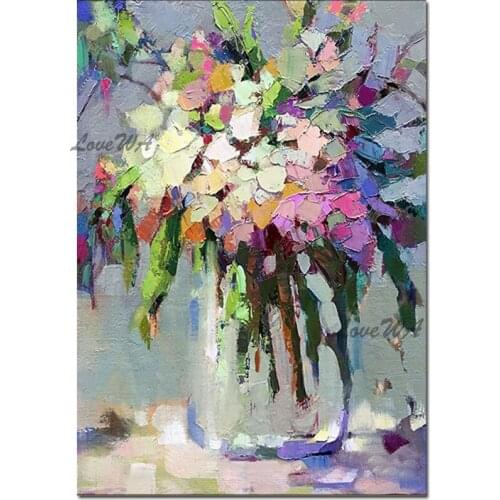 Handmade Thick Acrylic Canvas Art Modern Living Room Decor Palette Knife Flowers Oil Painting Wall Hanging Canvas Wall Art Goods