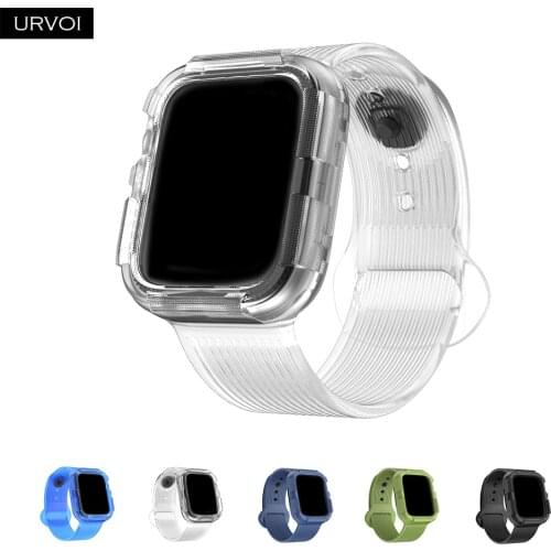 URVOI Jelly TPU band for Apple Watch Series 4 5 case strap for iWatch 2 in 1 frame protector wrist 40 44mm candy color antishock