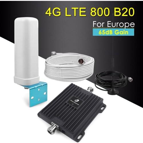 4G LTE 800 Signal Repeater Band 20 Fast 4G Network 800mhz Mobile Signal Booster 65dB Gain 4G LTE Amplifier Cellular Repeater Kit