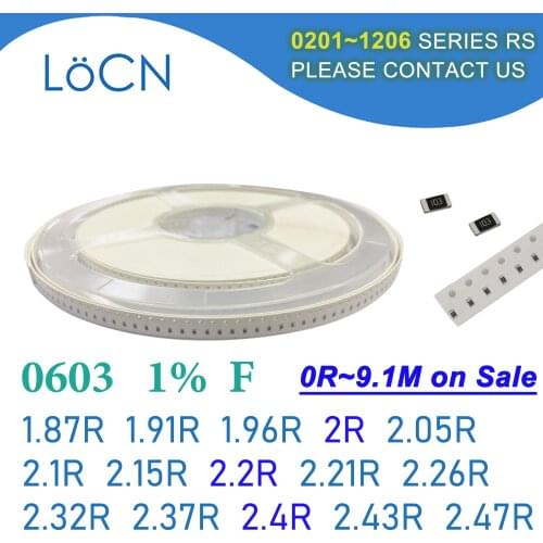 0603 1% 5000PCS SMD Resistor F 1.87R 1.91R 1.96R 2R 2.05R 2.1R 2.15R 2.2R 2.21R 2.26R 2.32R 2.37R 2.4R 2.43R 2.47R 1608 OHM