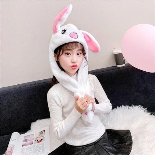 Christmas Plush Kawaii Cartoon Rabbit Animal Plush Hat Led Light Up Jumping Moving Bunny Ears Warm Cosplay Cap Winter Toy Gift