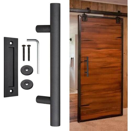Stainless Steel Door Handle 35-45MM Sliding Barn Heavy Duty Pull and Flush Wood Door Handle Set Furniture Hardware