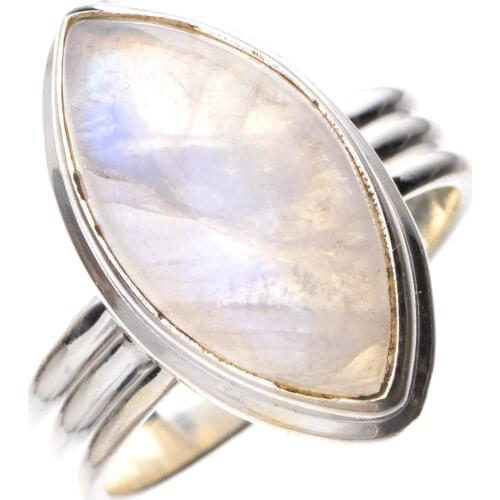 StarGems Natural Rainbow Moonstone Handmade 925 Sterling Silver Ring 5.75 E3216