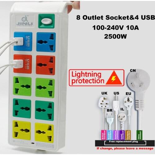 Surge Protected Fast charging 4 USB Extension Socket with EU UK US Power Strip Socket