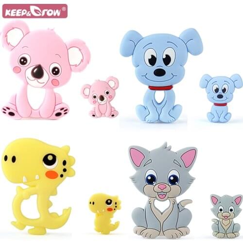 Silicone Teether Beads Animal Koala Dog Dinosaur Cat Cartoon Pacifier Accessories Food Grade Silicone Baby Teether Bead For DIY