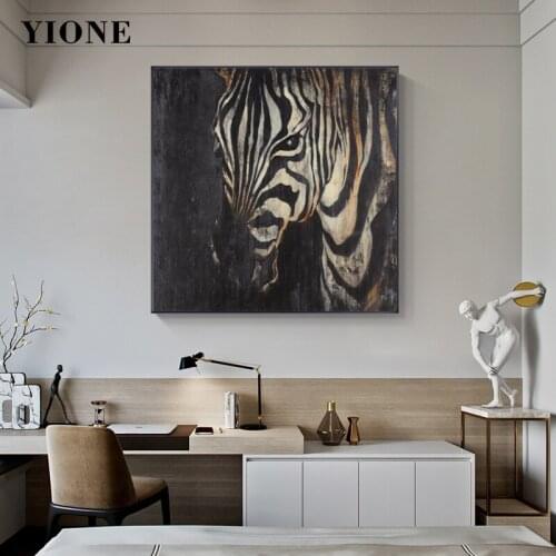 Modern Zebra Retro Oil Painting Simple Animal Wall Art Poster Canvas Picture for Living Room Aisle Home Decoration Prints Gift