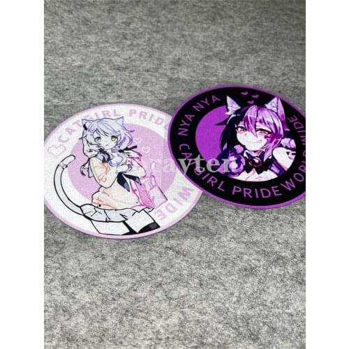 2PCS Car Styling Sticker Auto Oil Tank Window Body Vinyl Computer Decals for Lovely Anime Cartoon Catgirl Pride World Wide