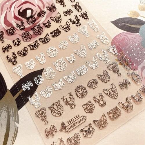 TSC-144 CB-169 Hollow animal head 3d nail art sticker nail decal stamping export japan designs rhinestones decorations