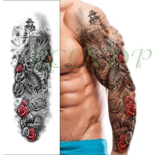 Waterproof Temporary Tattoo Sticker flower warrior dragon tower Chinese letter full arm fake tatto flash tatoo for men women
