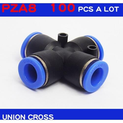 HIGH QUALITY 100Pcs Air Pneumatic 8mmx8mm Cross Shaped Push in Connector Quick Fittings PZA8