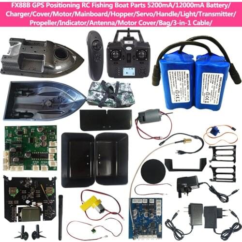FX88B GPS RC Bait Boat Spare Parts Battery/Charger/Mainboard/Cover/Transmitter/Hopper/Motor/Light/Antenna/Servo/Handle/Bag/Blade