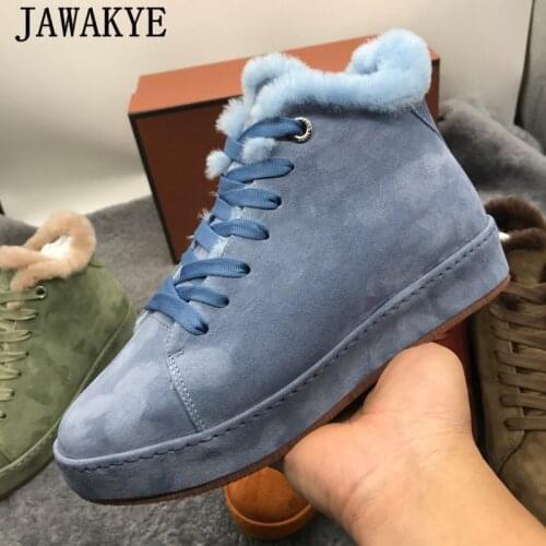 New Winter Wool Sneakers Women Lace Up Heightened Shoes Suede High Top Outdoor Vulcanized Shoes Flat Platform Furry Shoes