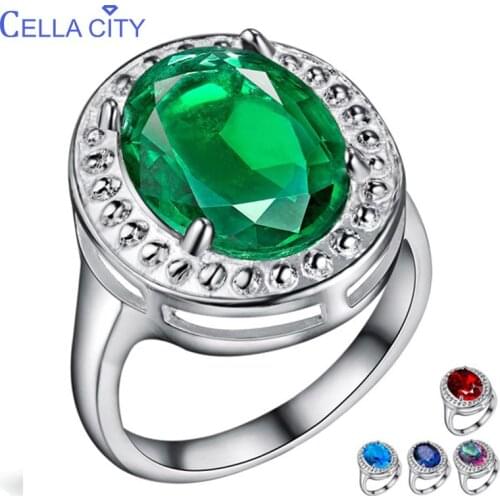 Cellacity Classic Silver 925 Ring For Charm Women With Round Emerald Ruby Aquamarine Sapphire Gemstones Wholesale Size 6-9