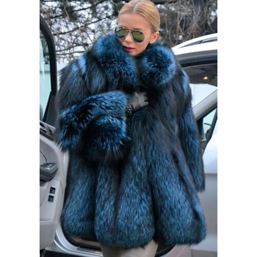 Womens Real Fur Coat Winter Fashion 2021 New High Quality Natural Whole Skin Silver Fox Fur Jacket Medium Length Luxury Outwear