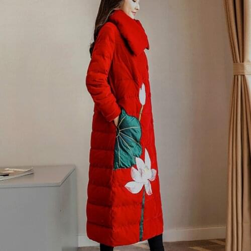 Print Down Cotton Overcoat Clothes Female Embroidered Plus Size Chinese National Style Parka Winter Jacket Women Coat Long D030