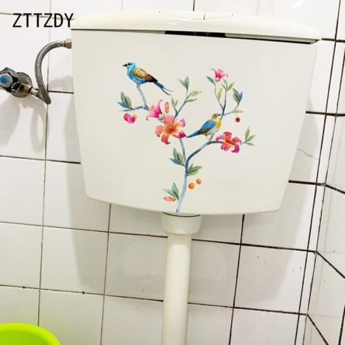 ZTTZDY 21.9×22.8CM Bird On Flower Branch Fashion Toilet WC Decoration Home Wall Stickers T2-1530