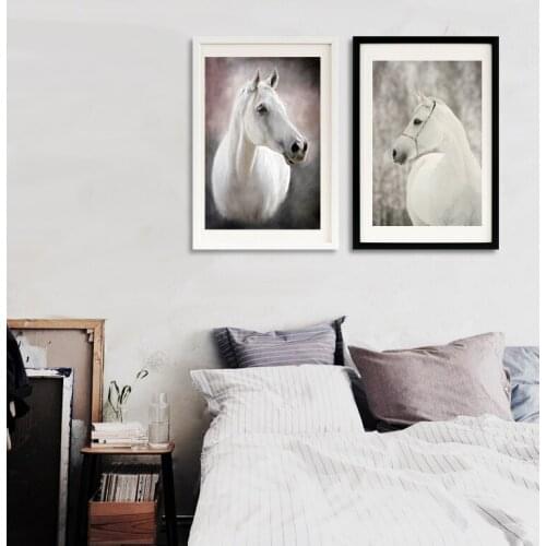 2 panels animals canvas painting modern home art giant black and white pictures poster White Horse Beauty bedroom recommendation