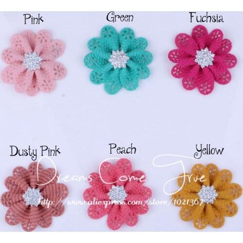 200pcs/lot 5.5CM 6Colors Newborn Hollow Flower Accessories For Headwear Chic Fabric Flowers+Bling Button For Baby Girl Headbands