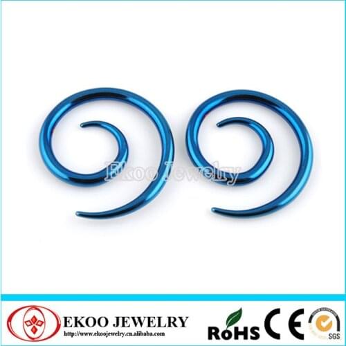 Blue Titanium Anodized Spiral Plug Ear Piercing Jewelry 1.0mm-3mm Lot of 30pcs