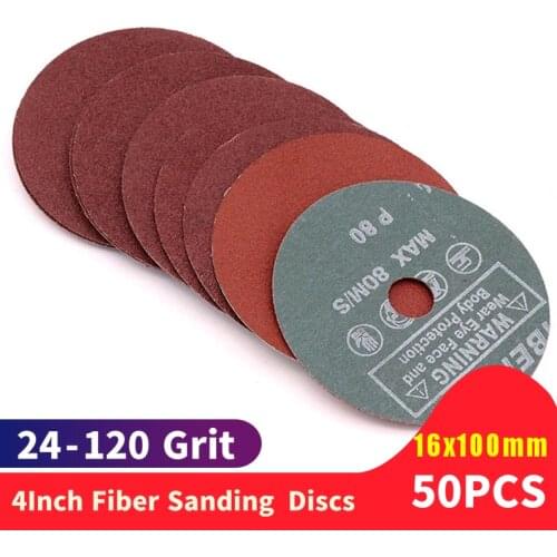 50PCS 100x16mm Fiber Sanding Grinding Discs Wheels 24 to 120 Grit for Angle Grinder