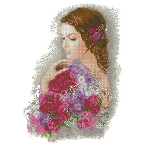 Free delivery top quality lovely counted cross stitch kit girl lady woman with flower flowers