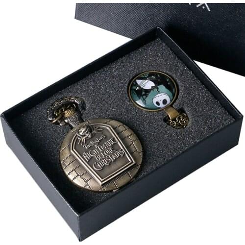 Vintage Bronze Pocket Watch Night Mare Design Large Quartz Pocket Watch Necklace Chain Christmas Gifts for Women Men