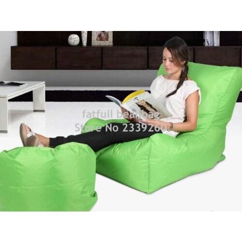 Cover only No Filler -Green sofa chair, outdoor bean bag furniture set with foot stool - waterproof beanbag home folding chair