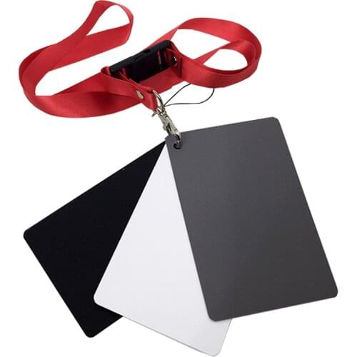 Digital Camera 3 in 1 Pocket-Size White Black Grey Balance Cards 18percent Gray Card with Neck Strap for Digital Photography