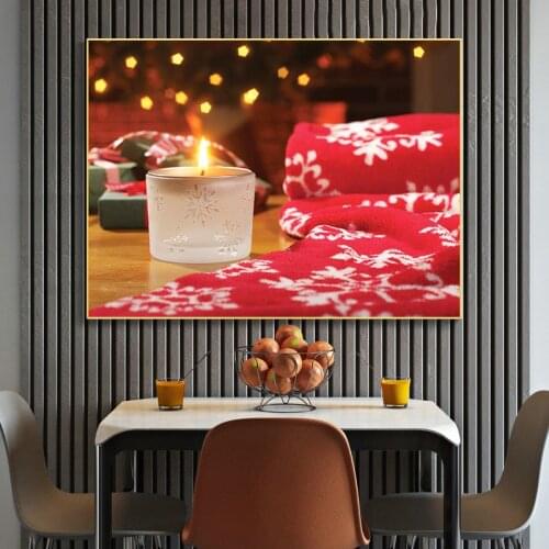 Christmas Decorative Candle Scarf Canvas Painting Nordic Posters and Prints Cuadros Wall Art Picture for Living Room Home Decor