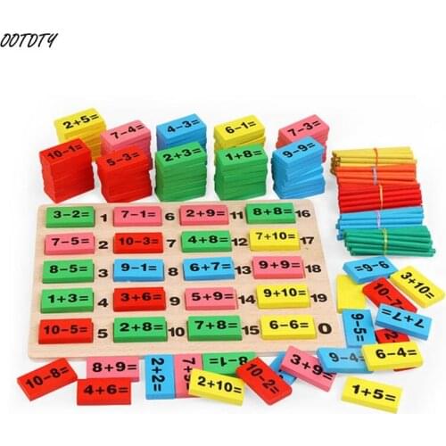 OOTDTY Wooden Math Toys Montessori Early Educational Toy for Children Domino 2-3-4-5-6-7-8 Years Old Game Kids Funny Gifts
