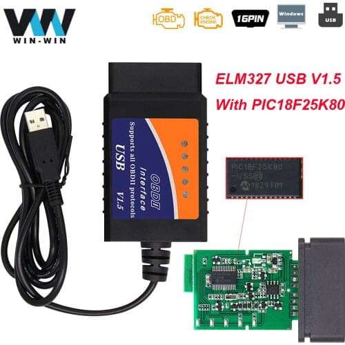 ELM327 V1.5 USB CH340 For PC Windows PIC18F25K80 ELM 327 V 1 5 USB Car Diagnostic OBD2 Auto Tool OBD 2 Scanner ODB2 Code Reader